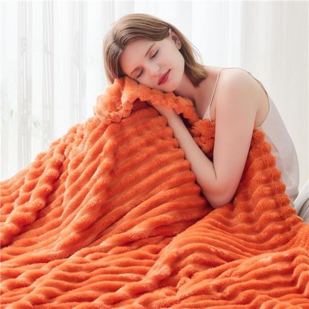 Super Soft Fall Throw Blanket Orange Premium Silky Flannel Fleece Ribbed 50"x60"
